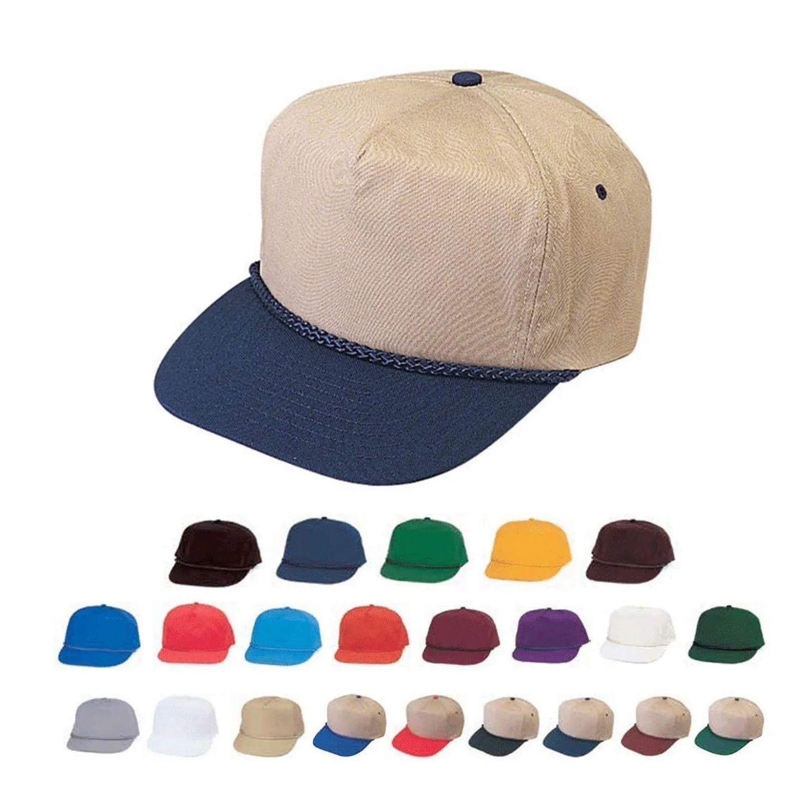1 Dozen Blank Two Tone 5 Panel Baseball Cotton Twill Braid Hats Caps Wholesale Bulk