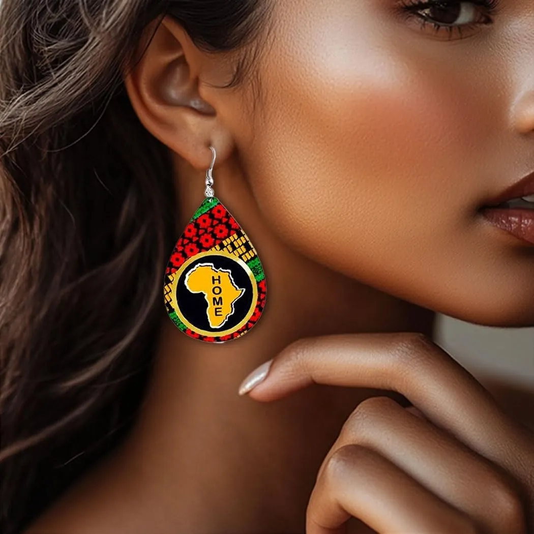 4 Pairs African Earrings for Women Trendy Black History Month Earrings Bulk Leather Juneteenth Earring for Women Africa Teardrop Dangle Drop Earring Jewelry
