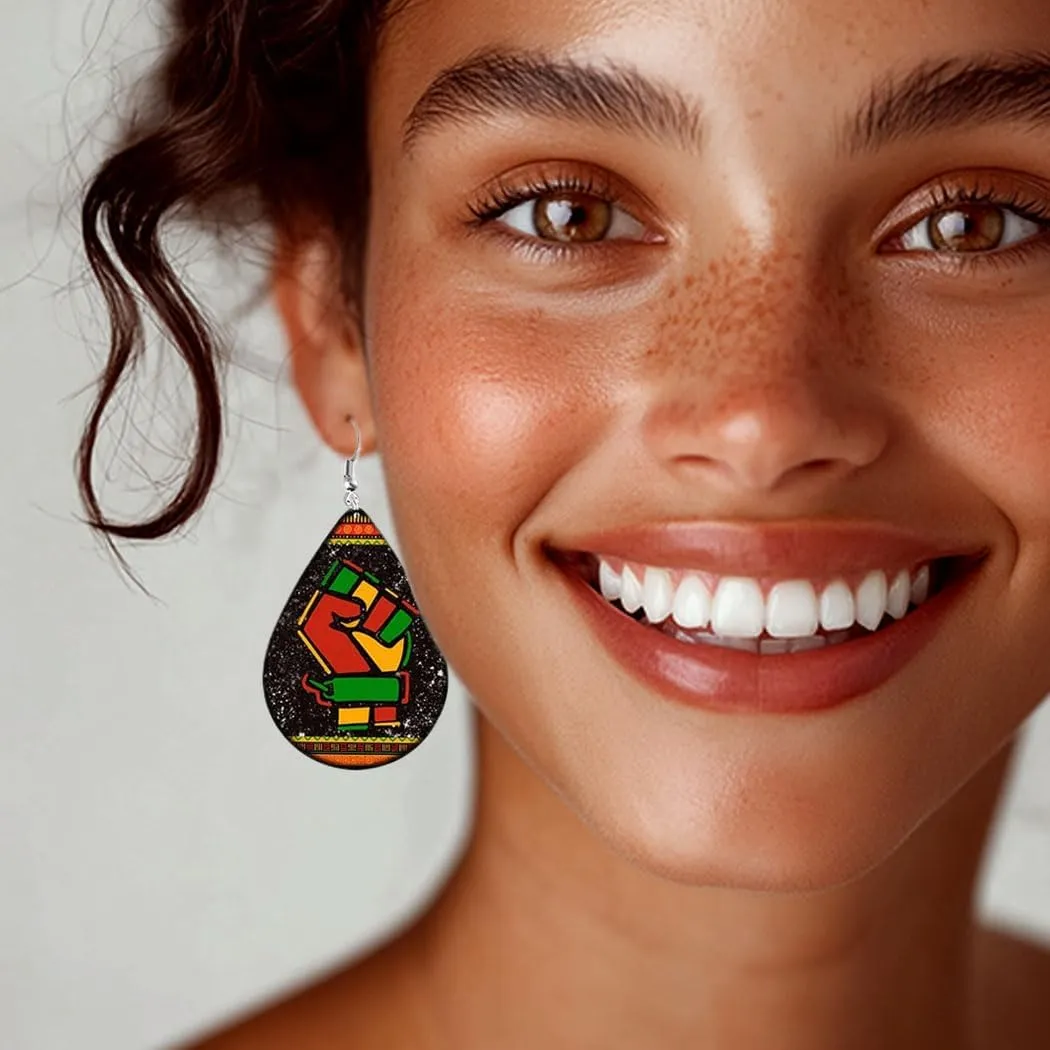 4 Pairs African Earrings for Women Trendy Black History Month Earrings Bulk Leather Juneteenth Earring for Women Africa Teardrop Dangle Drop Earring Jewelry