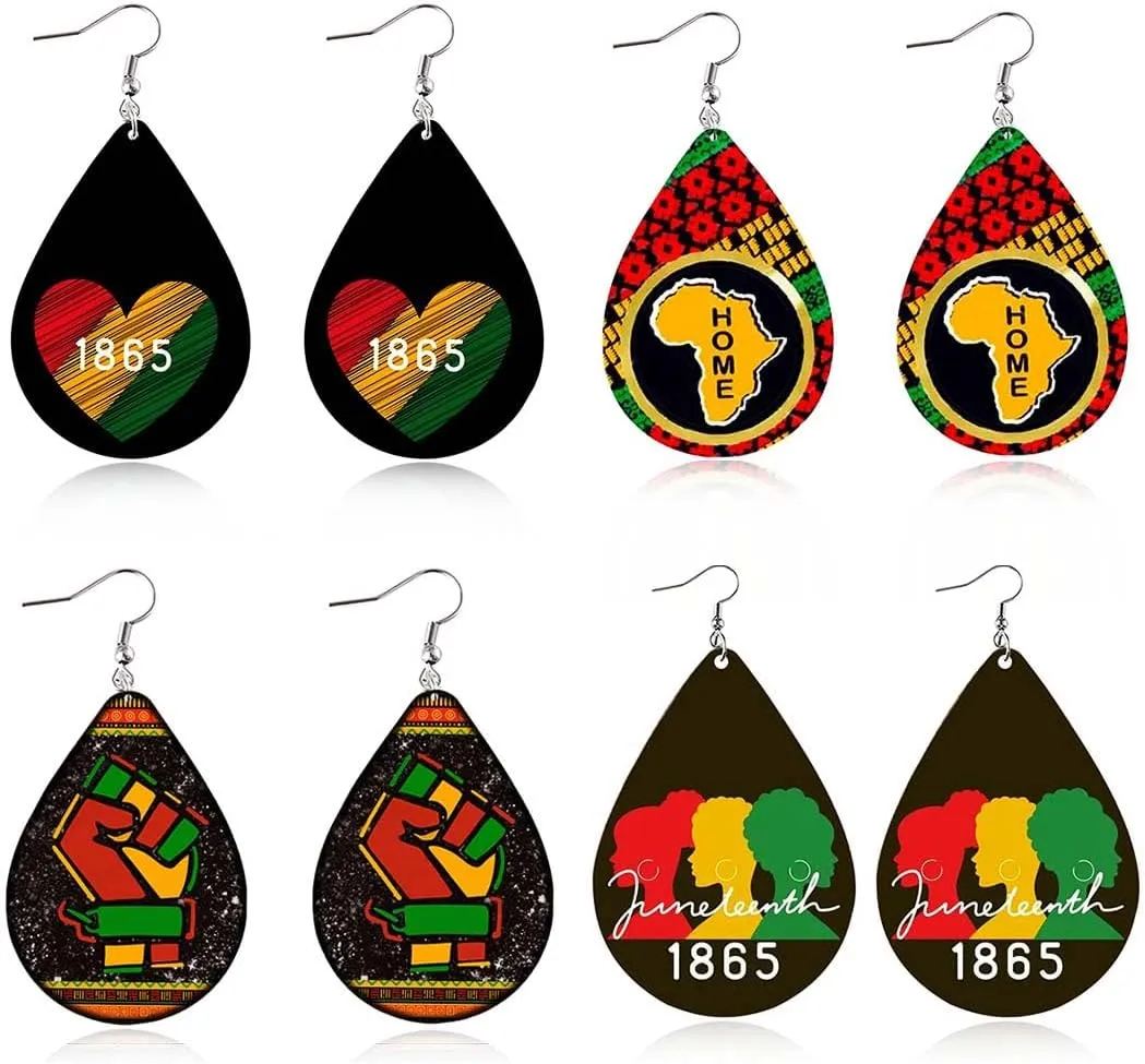 4 Pairs African Earrings for Women Trendy Black History Month Earrings Bulk Leather Juneteenth Earring for Women Africa Teardrop Dangle Drop Earring Jewelry