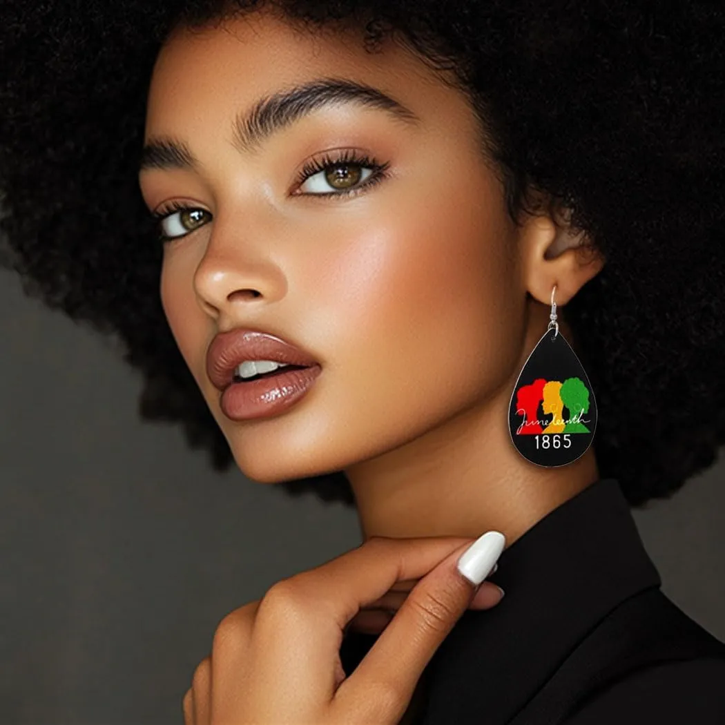 4 Pairs African Earrings for Women Trendy Black History Month Earrings Bulk Leather Juneteenth Earring for Women Africa Teardrop Dangle Drop Earring Jewelry