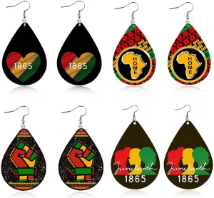 4 Pairs African Earrings for Women Trendy Black History Month Earrings Bulk Leather Juneteenth Earring for Women Africa Teardrop Dangle Drop Earring Jewelry