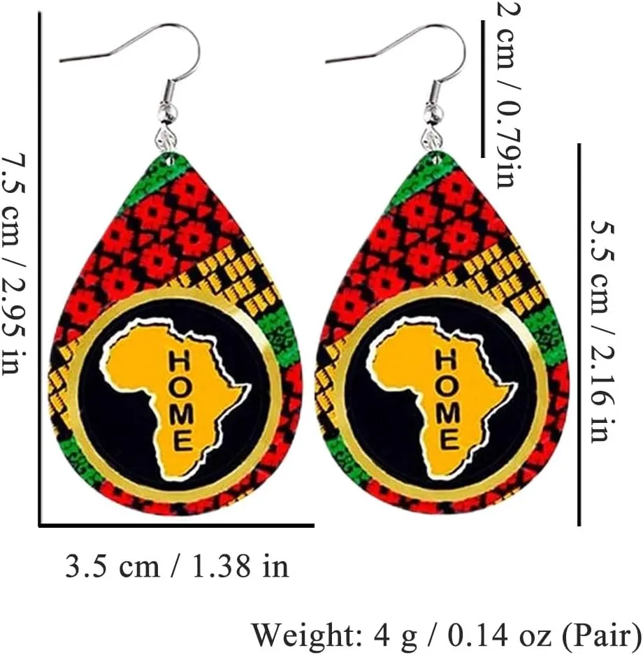 4 Pairs African Earrings for Women Trendy Black History Month Earrings Bulk Leather Juneteenth Earring for Women Africa Teardrop Dangle Drop Earring Jewelry
