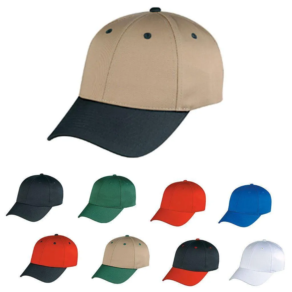 6 Panel Low Crown Cotton Twill Baseball Snap Closure Hats Caps Solid Two Tone Colors