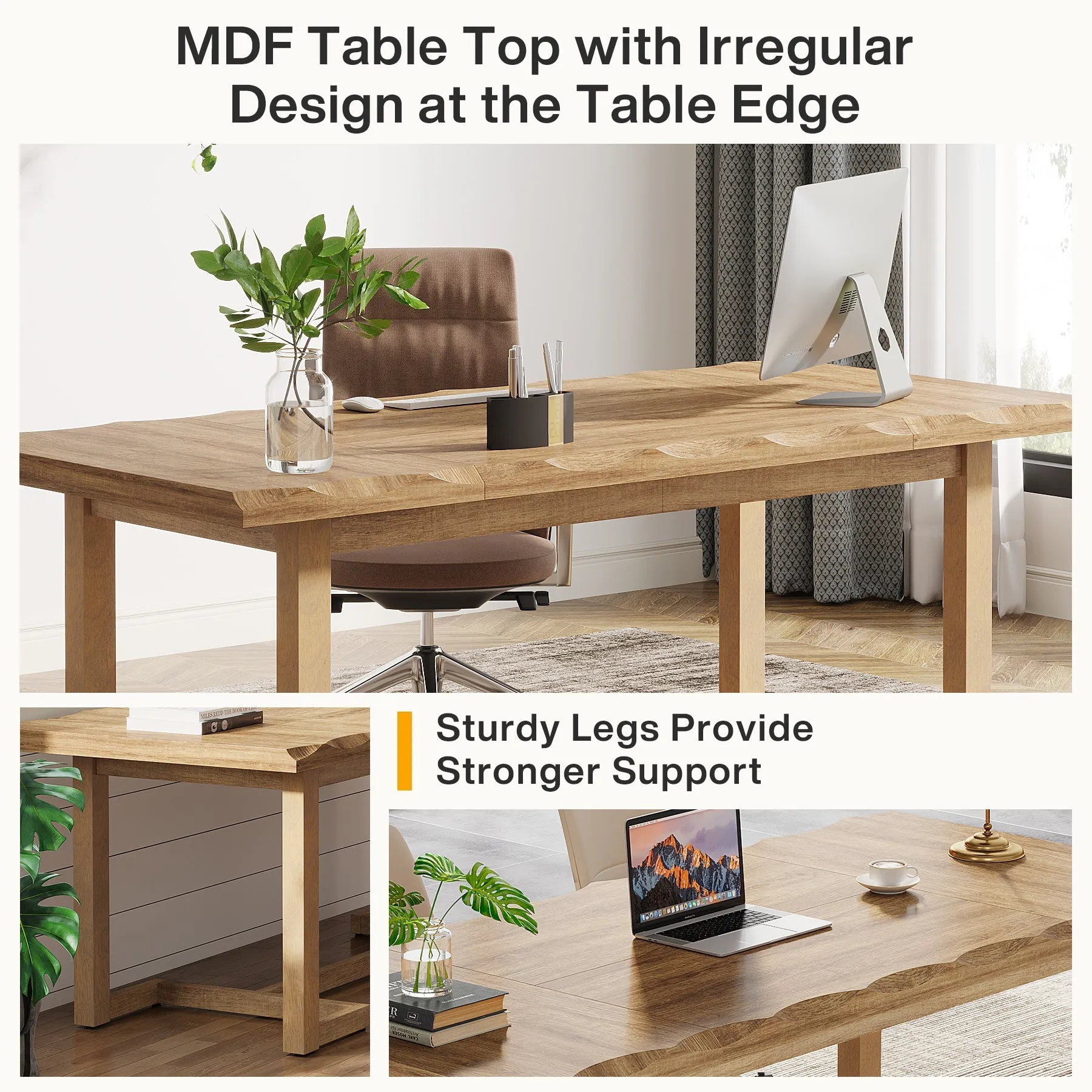 63" Computer Desk, Wood Executive Desk Study Writing Table