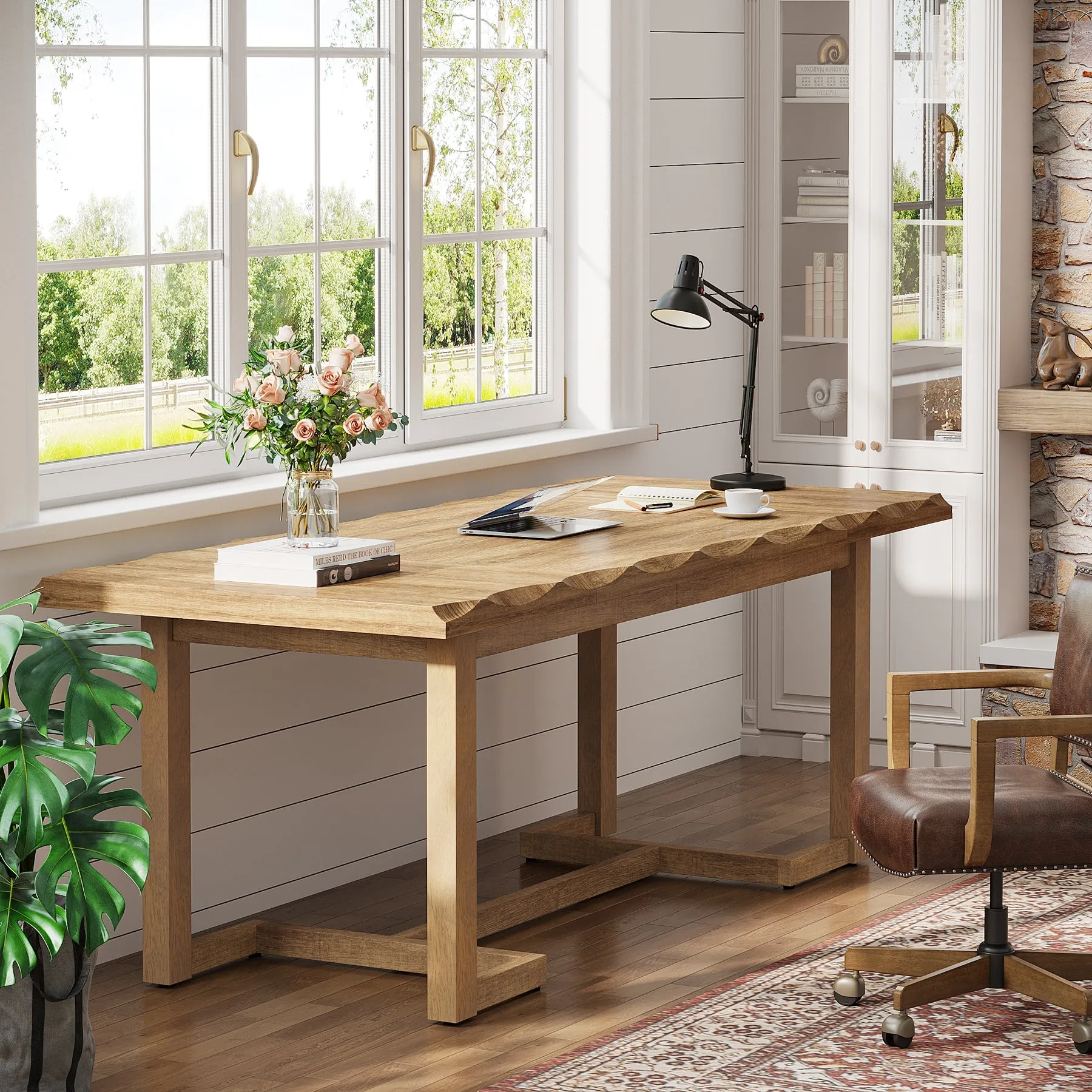 63" Computer Desk, Wood Executive Desk Study Writing Table
