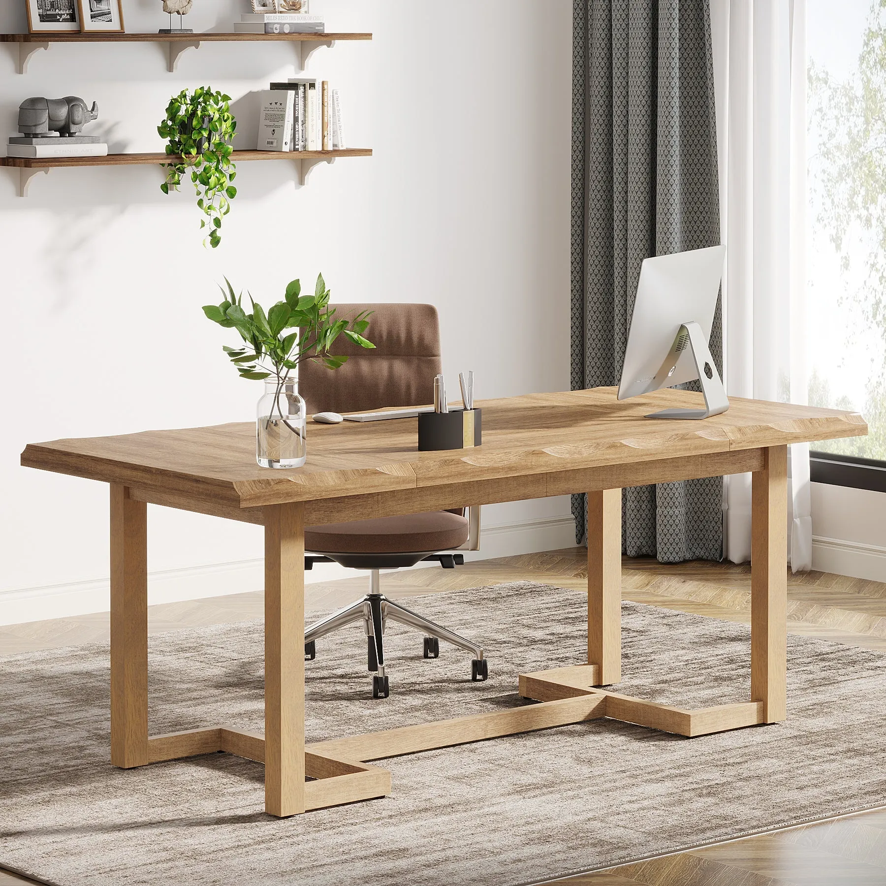 63" Computer Desk, Wood Executive Desk Study Writing Table