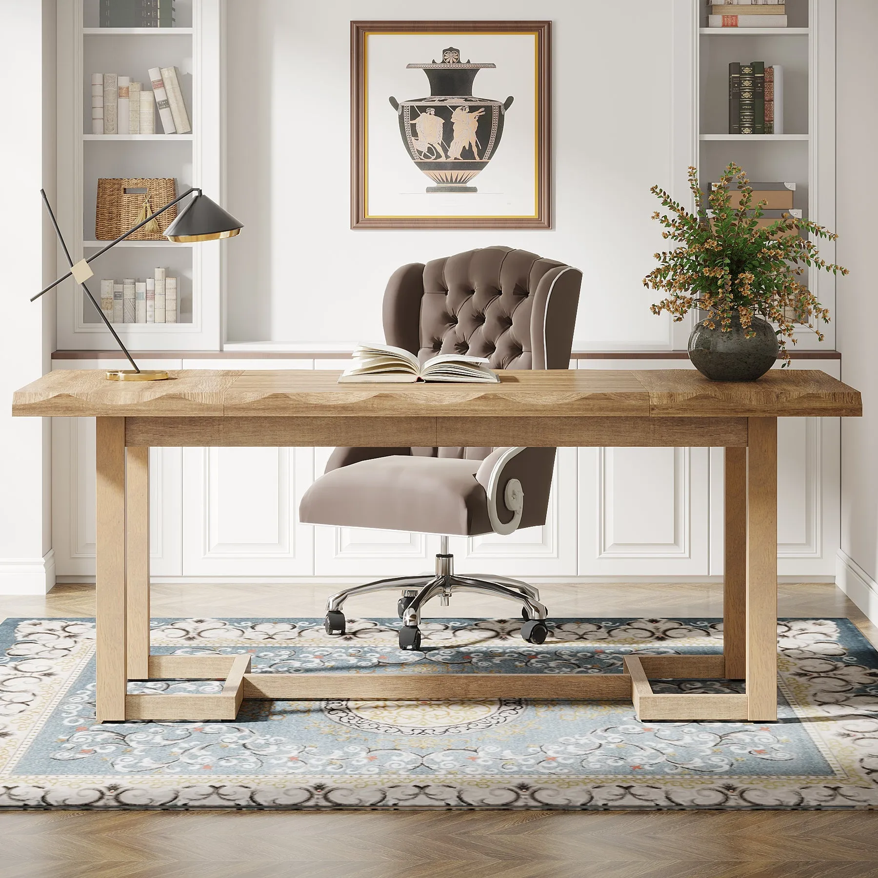 63" Computer Desk, Wood Executive Desk Study Writing Table