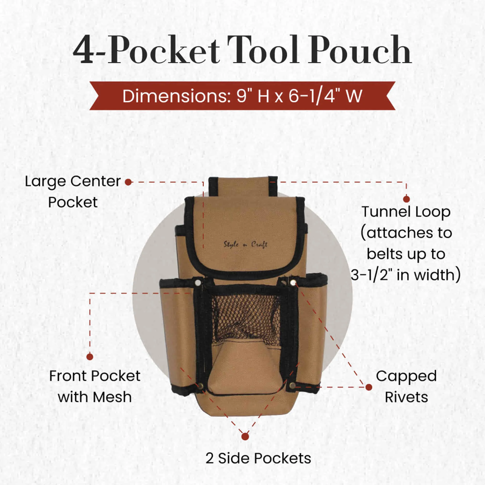 76023 - 4 Pocket Tool Pouch in Heavy Duty 600D Polyester | Style n Craft