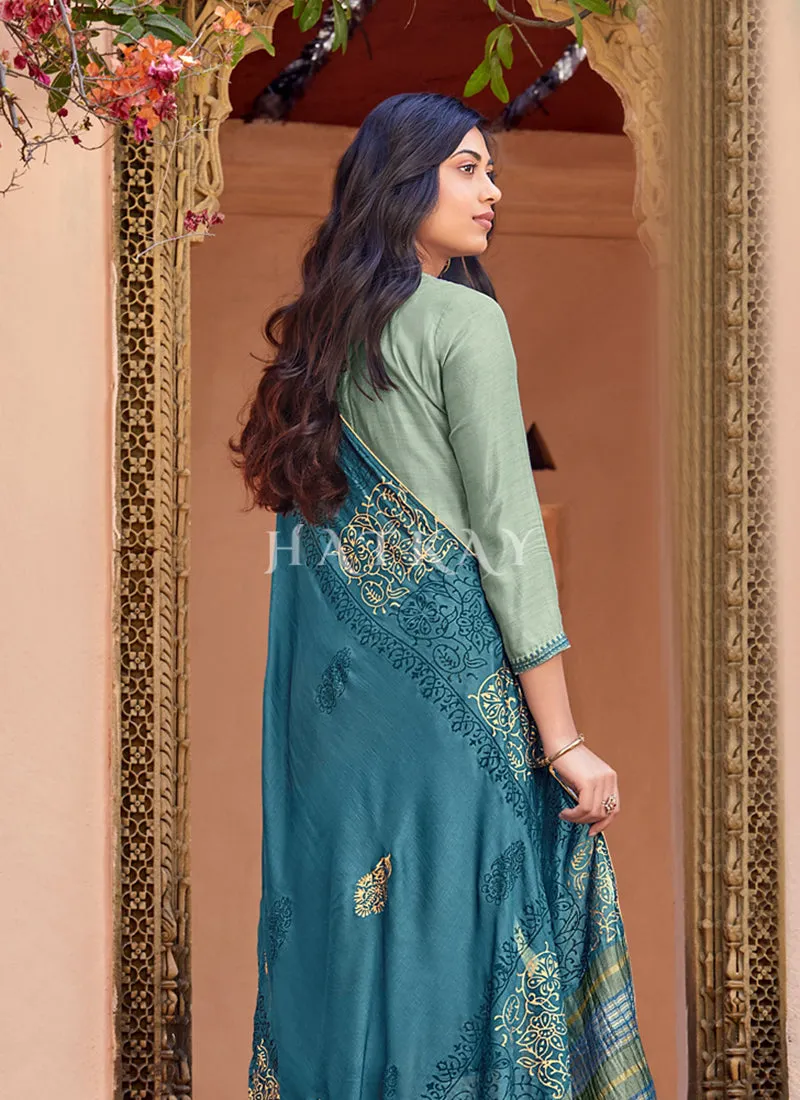 Aqua Blue Embroidered Pant Style Salwar Suit