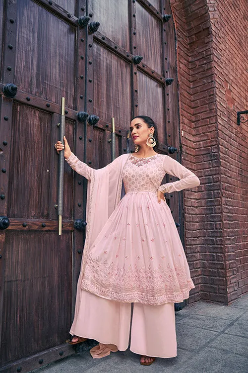 Baby Pink Exclusive Embroidered Stitched Kurta with Palazzo Set