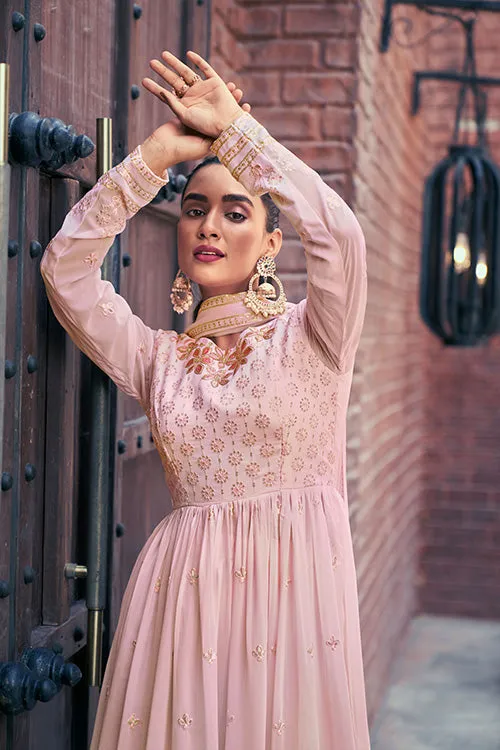 Baby Pink Exclusive Embroidered Stitched Kurta with Palazzo Set