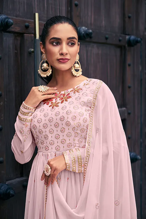 Baby Pink Exclusive Embroidered Stitched Kurta with Palazzo Set