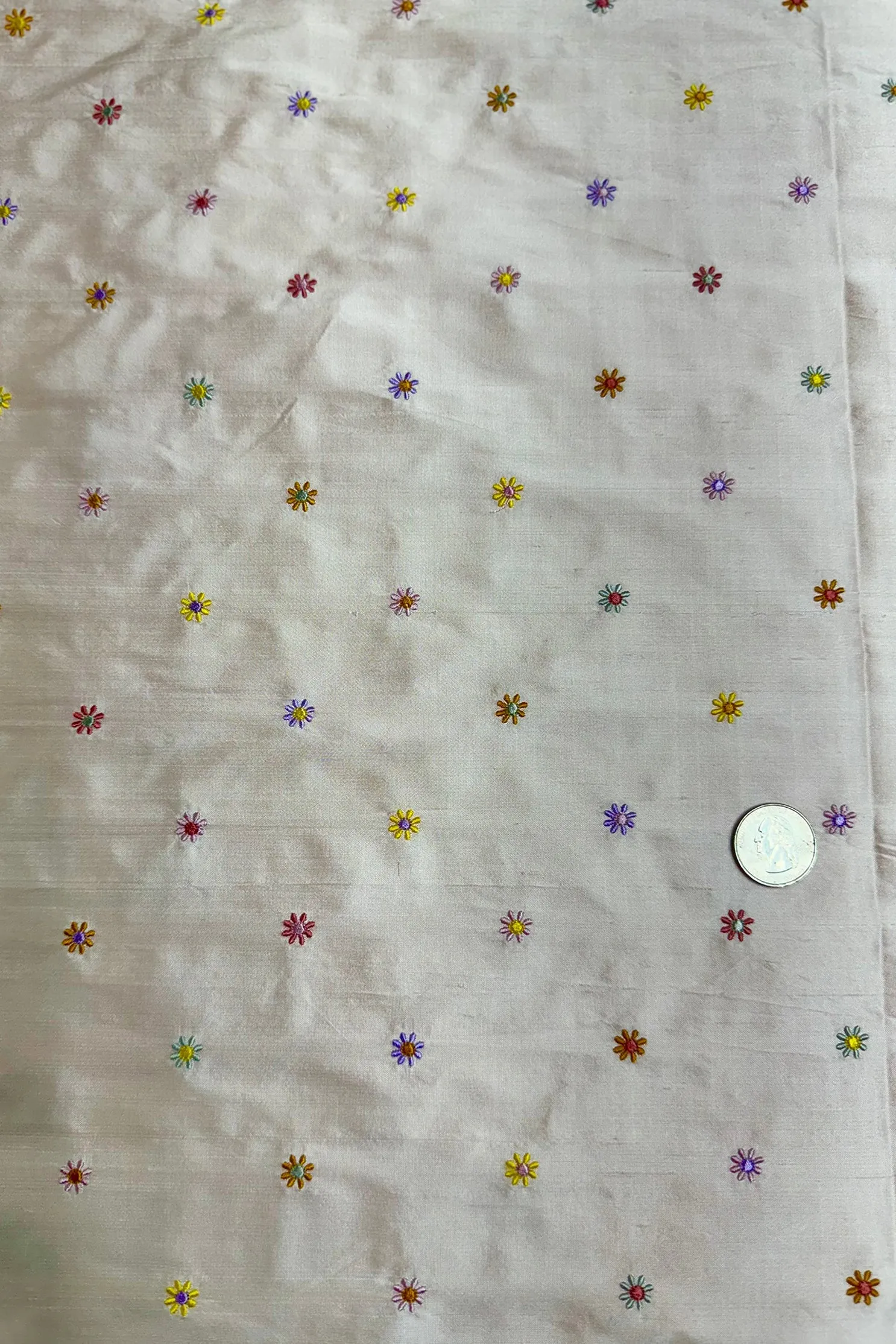 Baby Pink/Multicolor Embroidered Dupioni Silk
