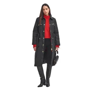 Barbour International Milla Waxed Trench Coat in Black / Scarlet Black