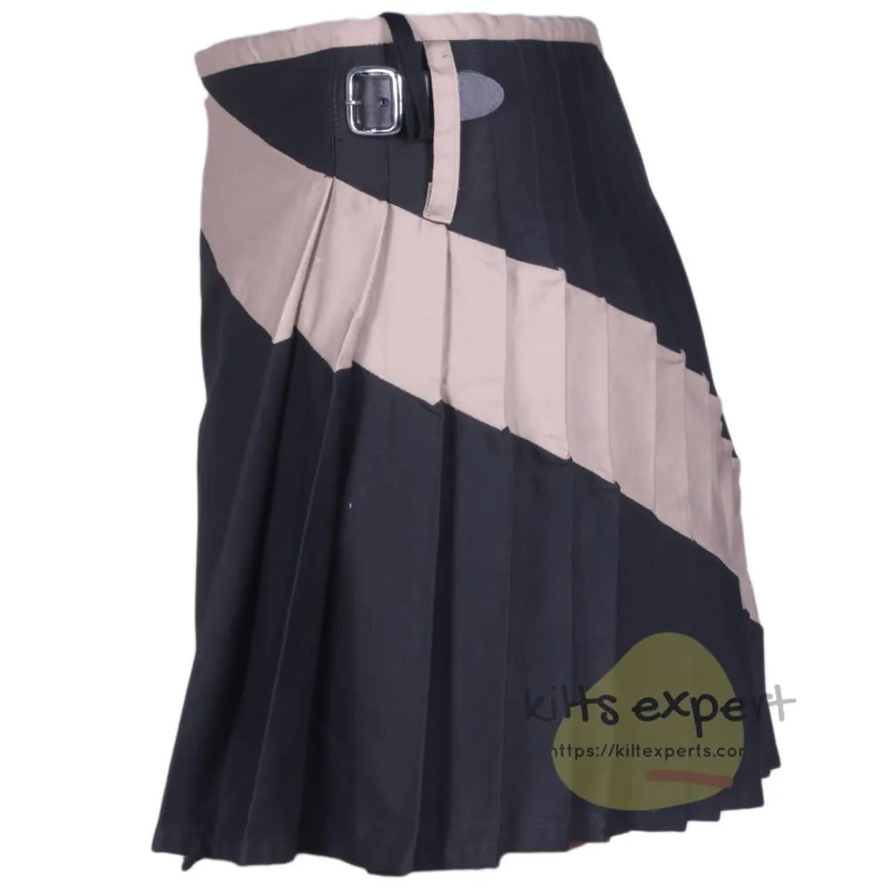 Black & Khaki Two Tone Modern Utility Kilts For Active Men