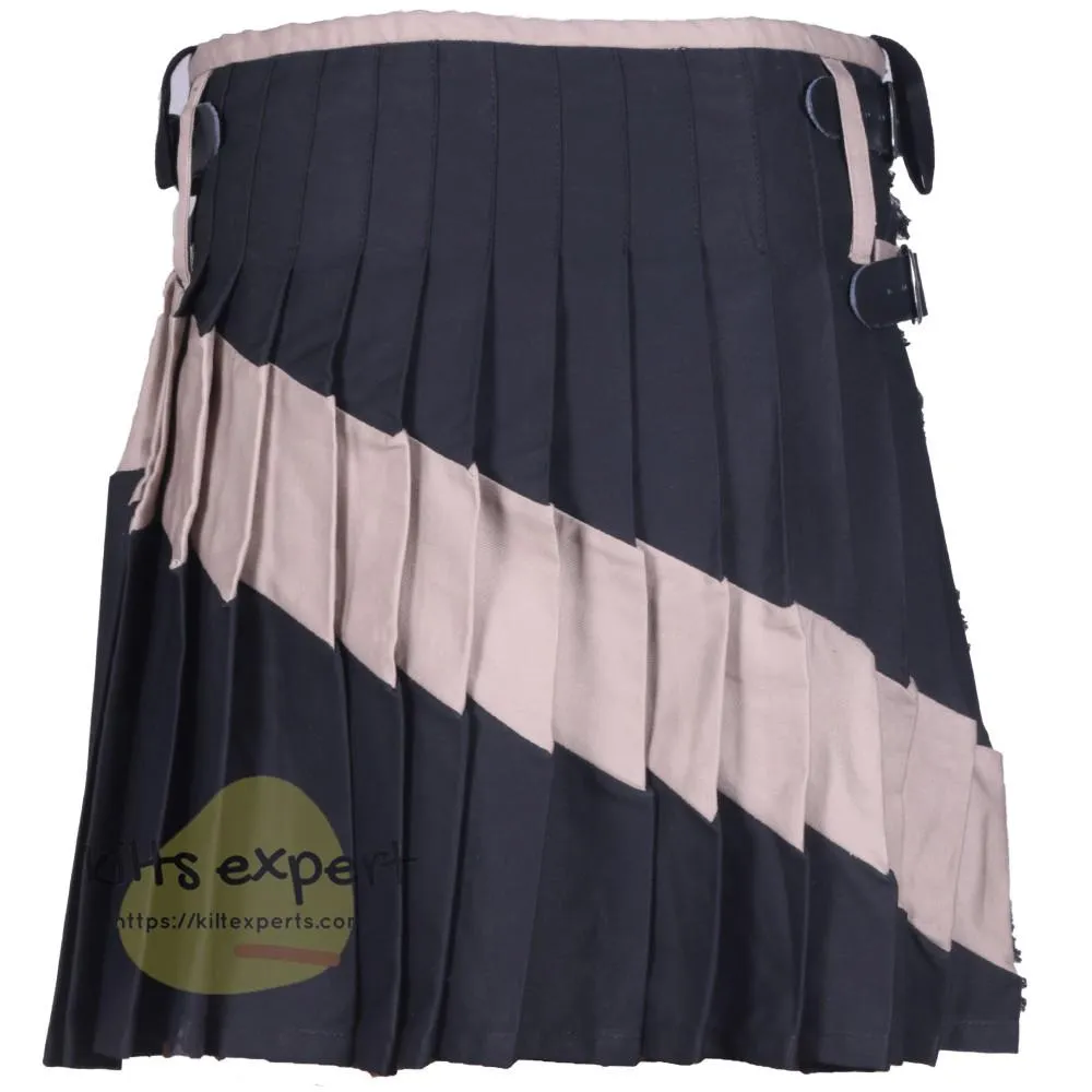 Black & Khaki Two Tone Modern Utility Kilts For Active Men