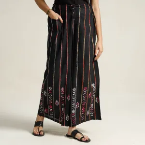 Black - Bengal Khesh Weaving Kantha Embroidery Cotton Palazzo 26