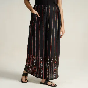 Black - Bengal Khesh Weaving Kantha Embroidery Cotton Palazzo 30