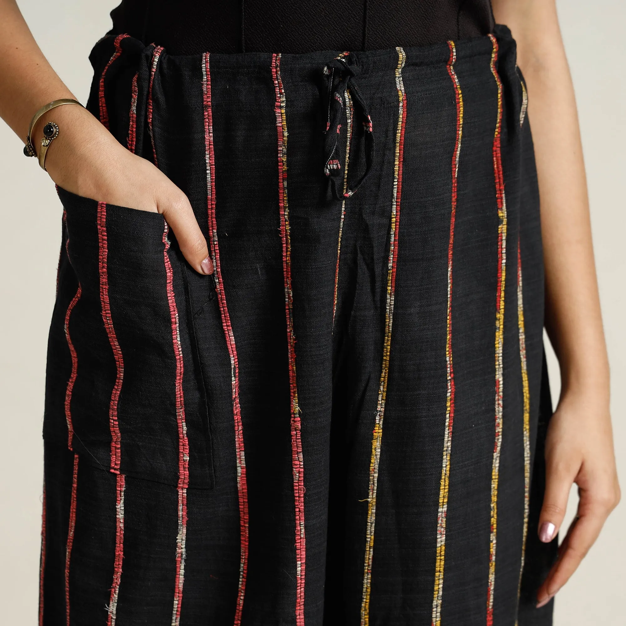 Black - Bengal Khesh Weaving Kantha Embroidery Cotton Palazzo 30