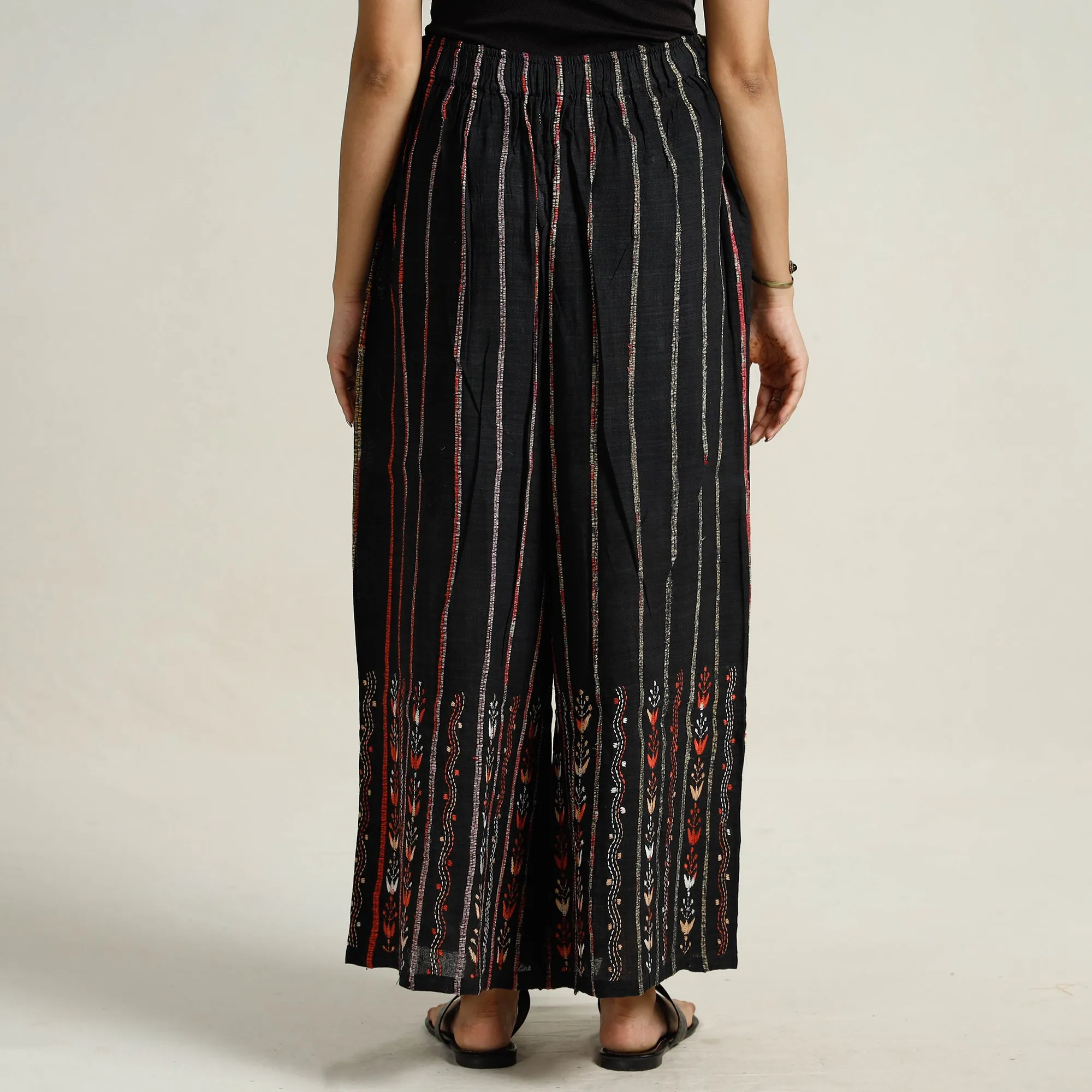 Black - Bengal Khesh Weaving Kantha Embroidery Cotton Palazzo 30
