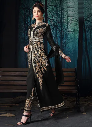 Black Slit Style Embroidered Anarkali Pant Suit