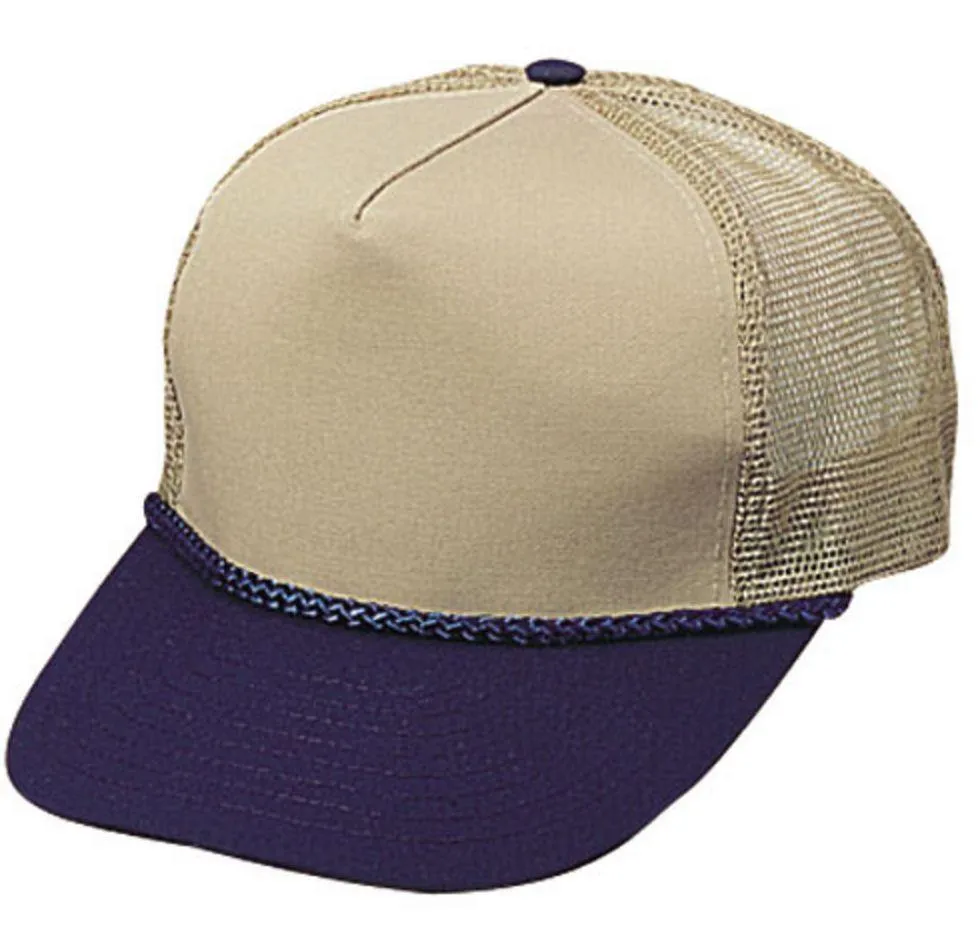 Blank Two Tone 5 Panel Trucker Cotton Twill Mesh Braid Hats Caps