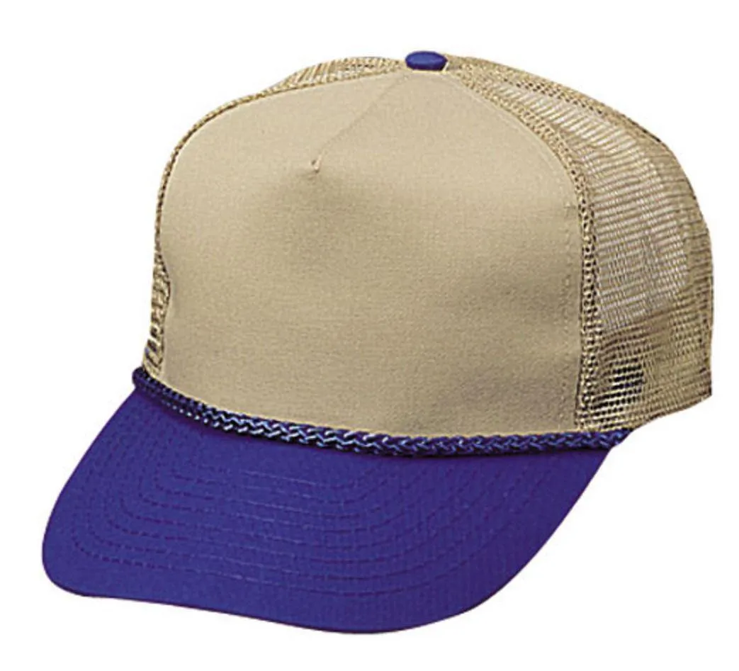 Blank Two Tone 5 Panel Trucker Cotton Twill Mesh Braid Hats Caps