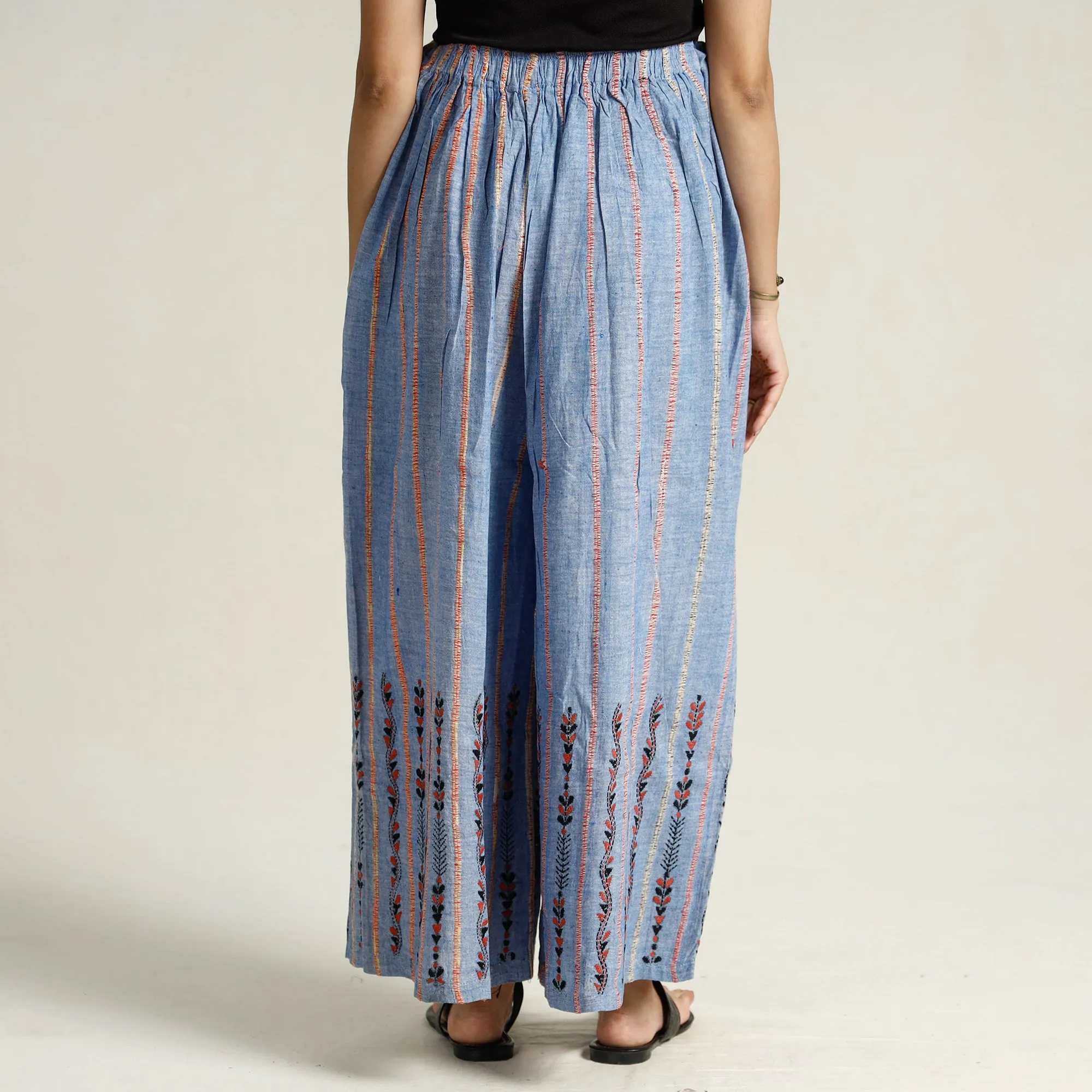 Blue - Bengal Khesh Weaving Kantha Embroidery Cotton Palazzo 35