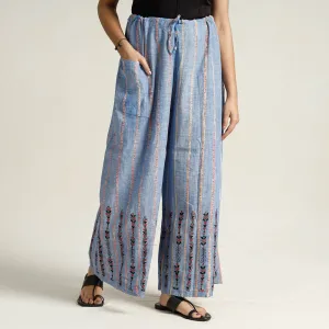 Blue - Bengal Khesh Weaving Kantha Embroidery Cotton Palazzo 35