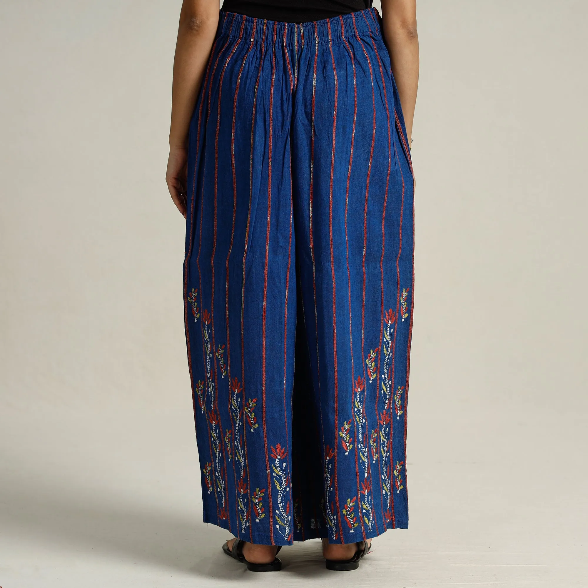 Blue - Bengal Khesh Weaving Kantha Embroidery Cotton Palazzo 68