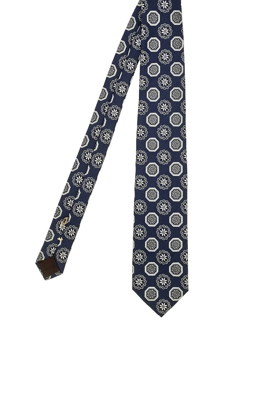 Blue diamonds & flowers silk hand made tie