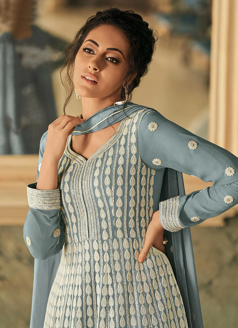 Blue Lucknowi Designer Anarkali Suit