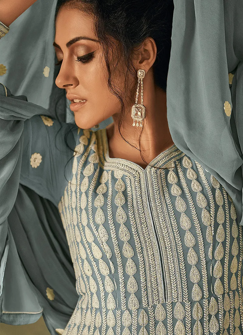 Blue Lucknowi Designer Anarkali Suit