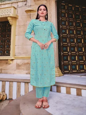 Blue Straight Kurta with pants Set for Women