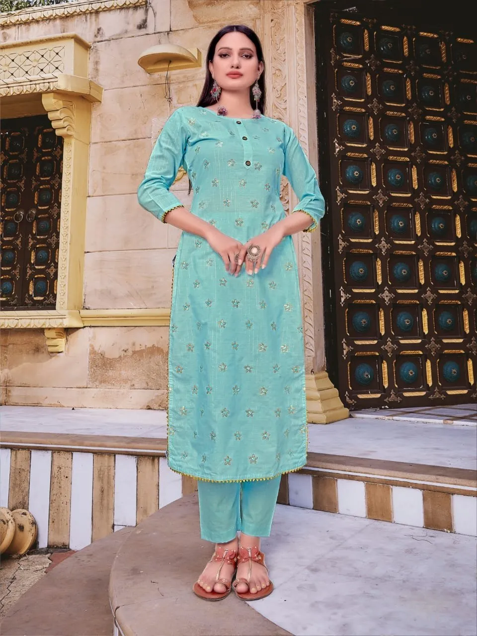 Blue Straight Kurta with pants Set for Women
