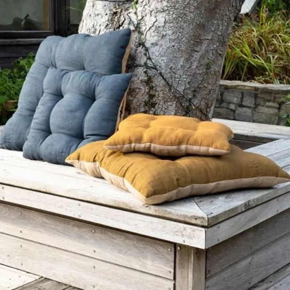 Button Tuck Linen Cushion - 45 x 45 cm - Olive or Slate