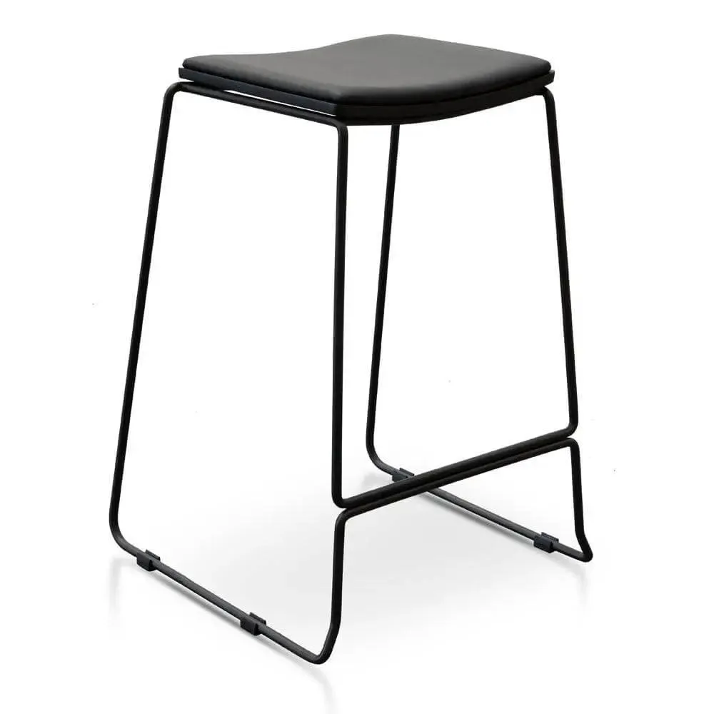 Black PU Bar Stool with Calibre Design and Black Frame - BS2455-NH