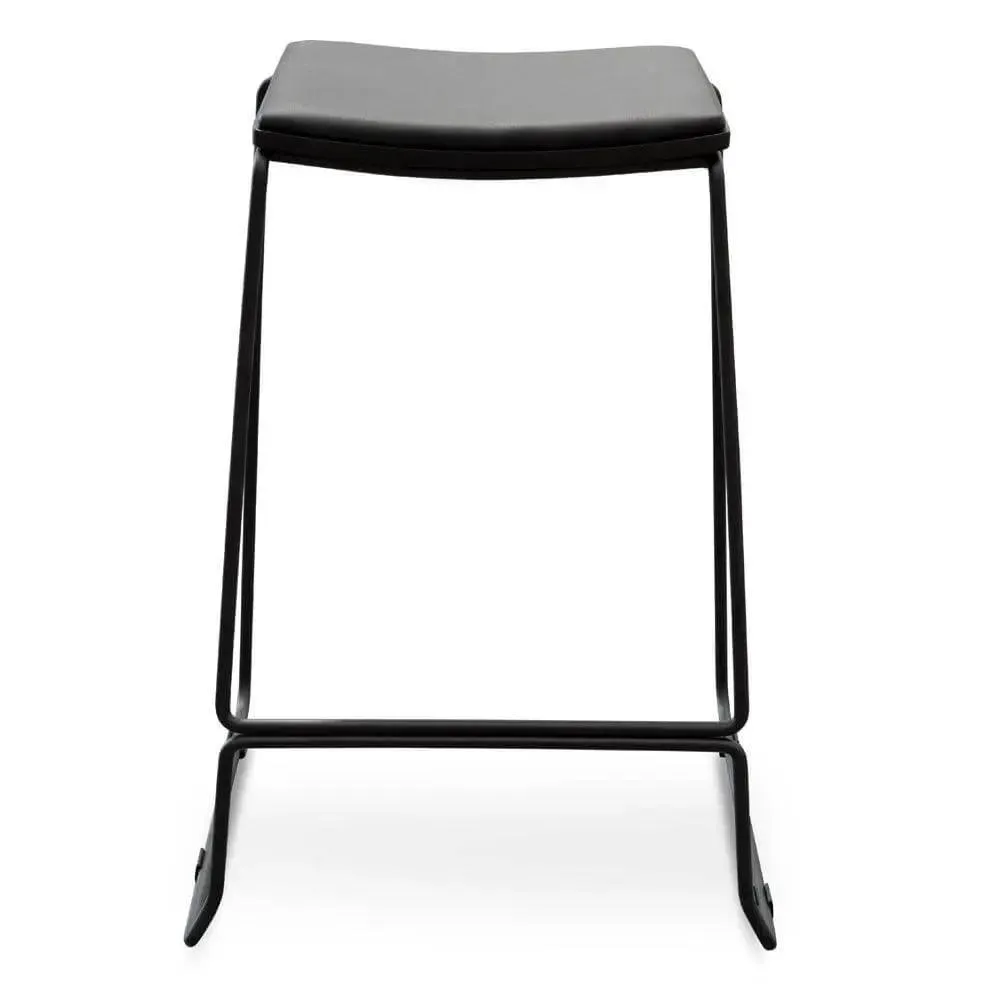 Black PU Bar Stool with Calibre Design and Black Frame - BS2455-NH