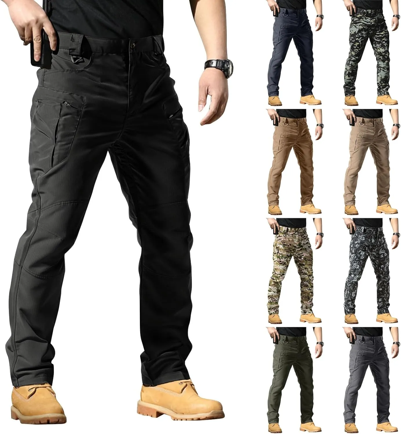 Cargo Pants for Men Relaxed Fit Waterproof Ripstop Tactical Pants Lightweight Flexcamo Hiking Pant Multi Pockets