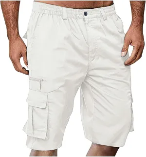 Cargo Shorts for Men Big and Tall Casual Summer Hiking Pants Elastic Waist Knee Length Bermuda Shorts with Pockets