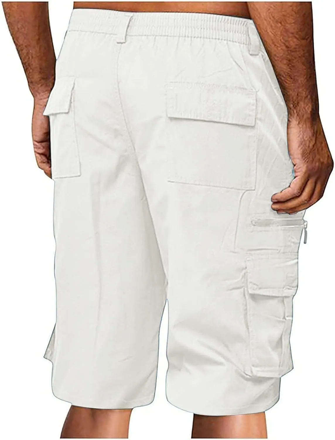 Cargo Shorts for Men Big and Tall Casual Summer Hiking Pants Elastic Waist Knee Length Bermuda Shorts with Pockets