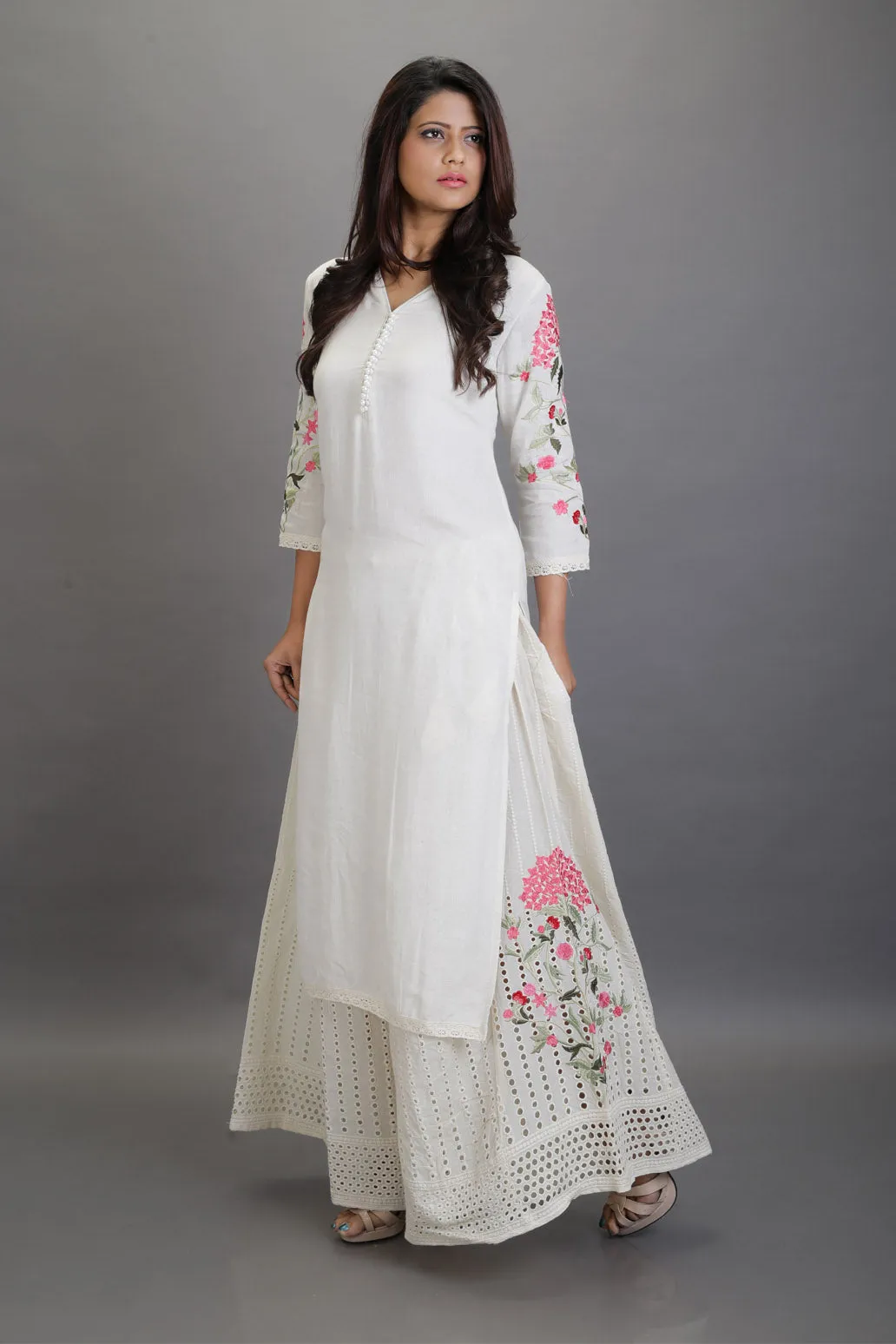 Cotton Embroidred Kurta with Heavy Hakoba embroidered Pallazos
