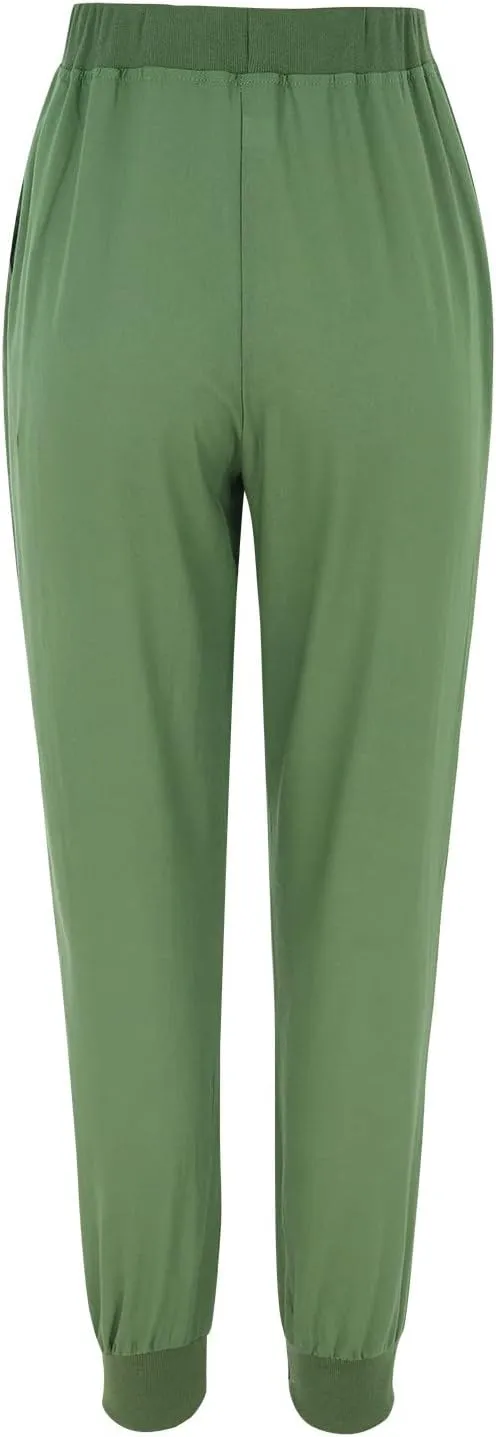 Cotton Linen Pants Women Summer Elastic High Waist Casual Yoga Pants Comfy Lightweight Tapered Joggers with Pockets