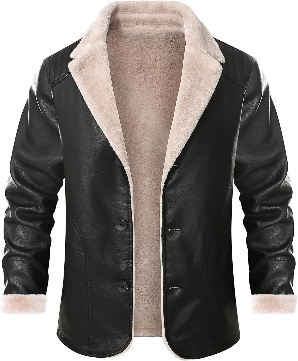 crazynekos Men's Stand Collar Fleece Lined Bomber Faux Leather Jacket Winter Warm Coat