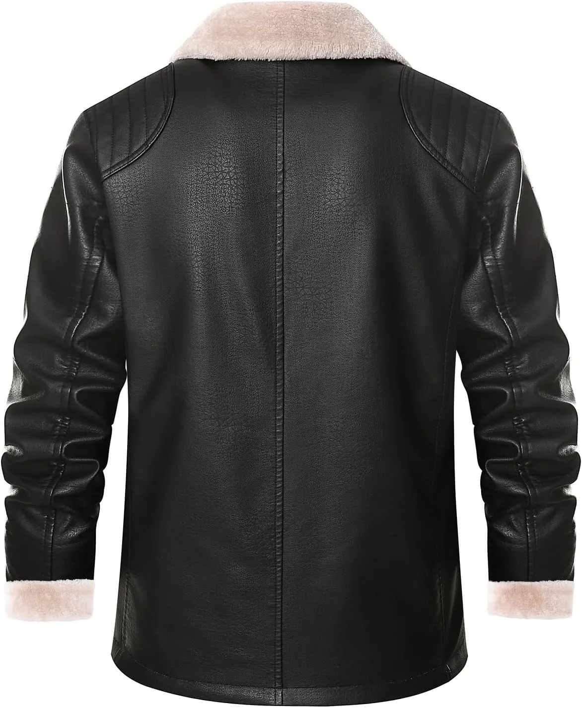 crazynekos Men's Stand Collar Fleece Lined Bomber Faux Leather Jacket Winter Warm Coat
