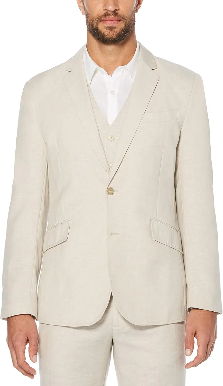Cubavera Men's Linen Blend Jacket, Khaki, Small