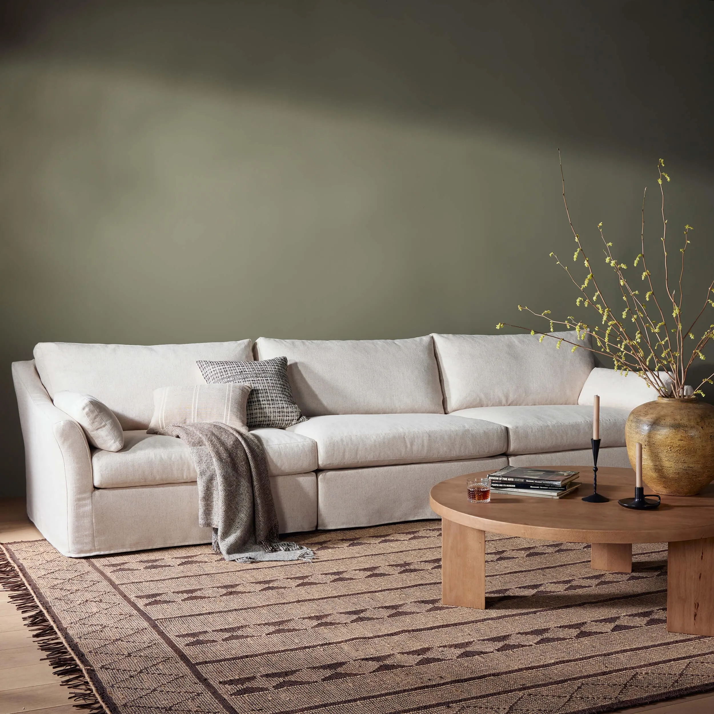 Delray 3 Piece Slipcover Sectional, Evere Oatmeal