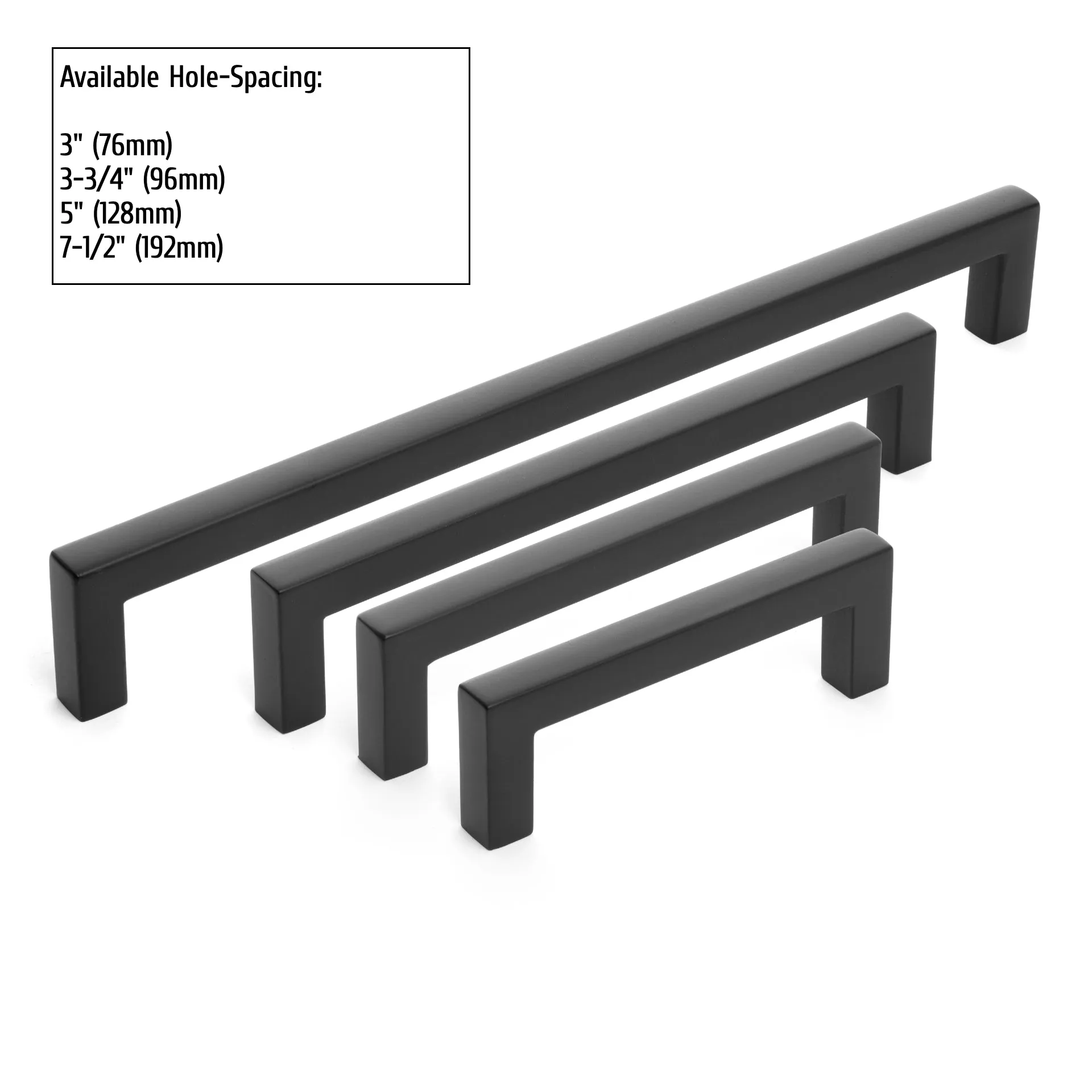 Diversa Matte Black 3" (76mm) Square Edge Solid Cabinet Bar Pull