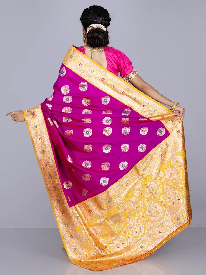 Elegant Red Violet Par Anchal Buti Katan Silk Saree